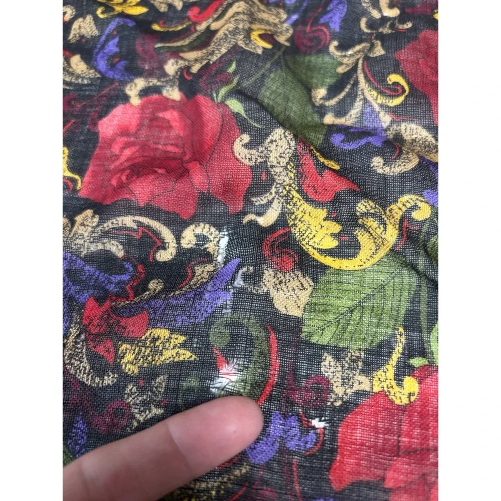 Vtg Oscar De La Renta Scarf Baroque Floral Print Roses Purple Red 29